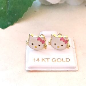 14 karat kitty cat Head Solid Gold Earring 10x10 mm Eaaring